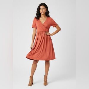 LuLaRoe Chantale Cross Front Dress • Side Seam Pockets • Coral Color
